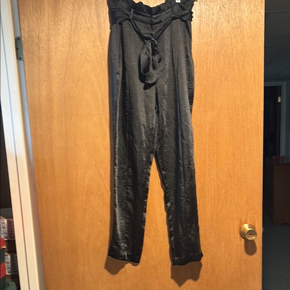 Black High-Waisted Trousers with Tie Detail